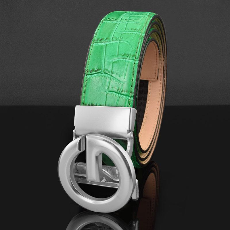 

Belts High Quality Crocodile Pattern Leather Automatic Buckle Men Letter Fashion Western Style Waist Strap, As pic
