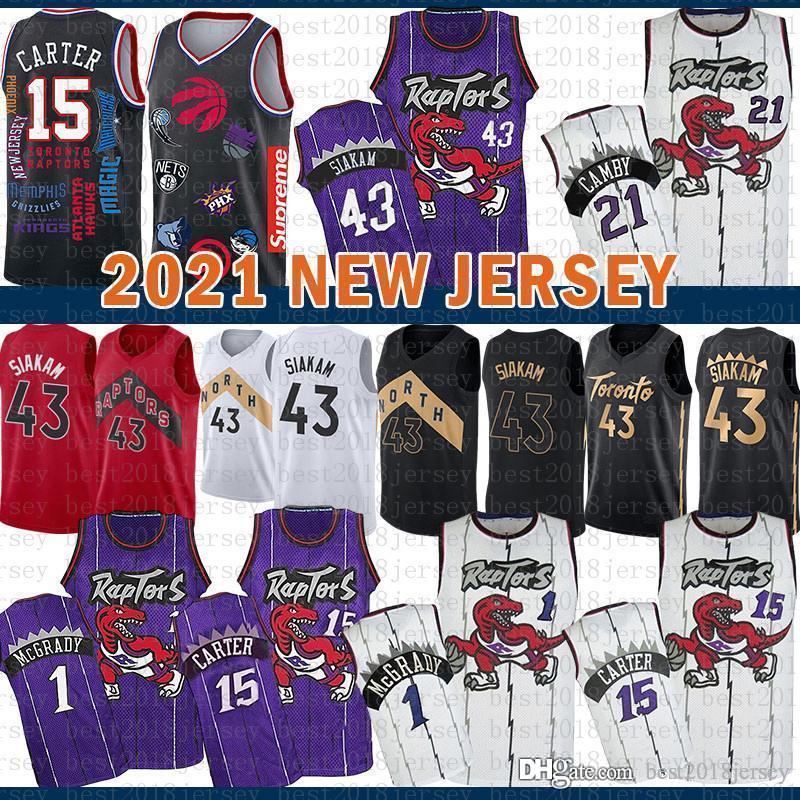 

2021 New Basketball Jersey Toronto Raptors Mens Vince 15 Carter Pascal 43 Siakam Kyle 7 Lowry Tracy 1 McGrady Marcus 21 Camby Blue, Black;red