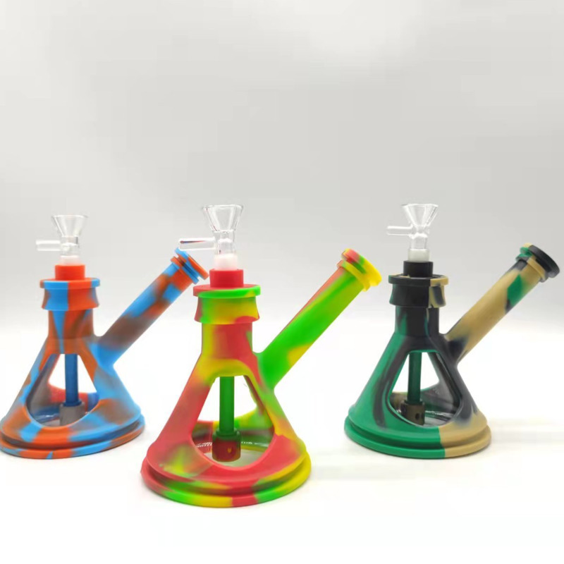 

Inclined Triangle Kettle silicone bong with 14mm glass bowl Water pipe for smoke
