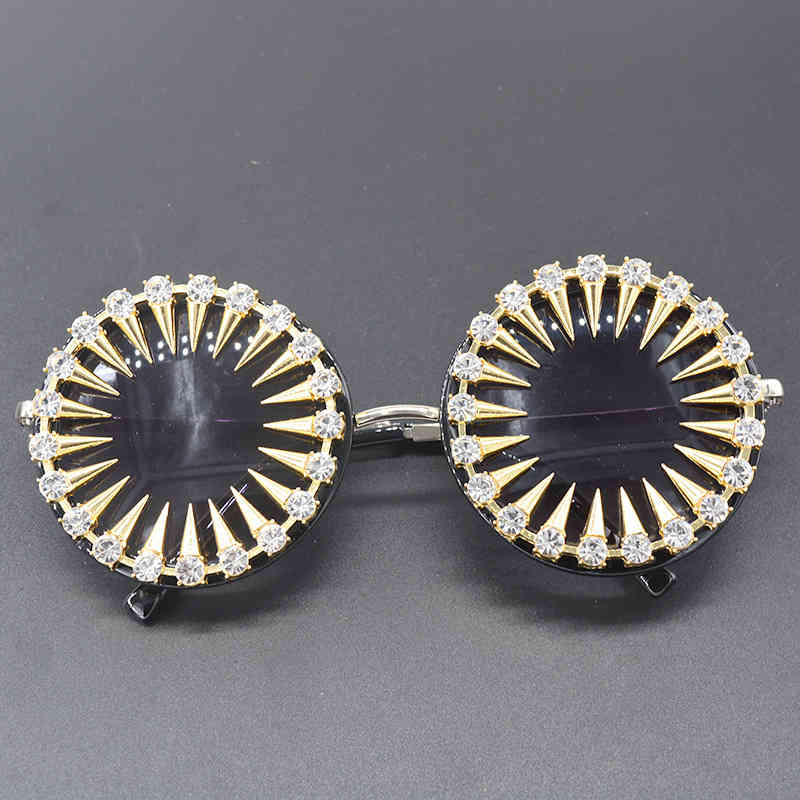 

Sunglasses 2021 sunglasses for men and women tide round Harajuku wind rivet Rhinestone toad mirror