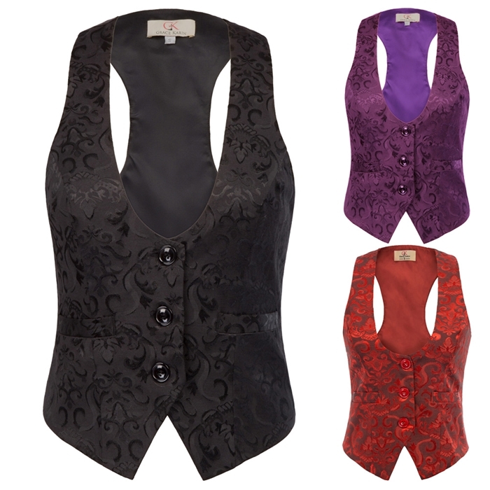

Women Suit Vest Waistcoat Vintage Steampunk Jacket Tuxedo Slim Work Gilet Party Evening Formal Club Hotel Tops Lady Clothes, Black