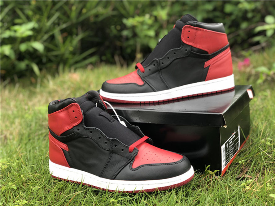 

High Version Jumpman 1 banned mens basketball shoes black and red color fashion sports shoelace shoe box full size 40 --- 47.5, #2
