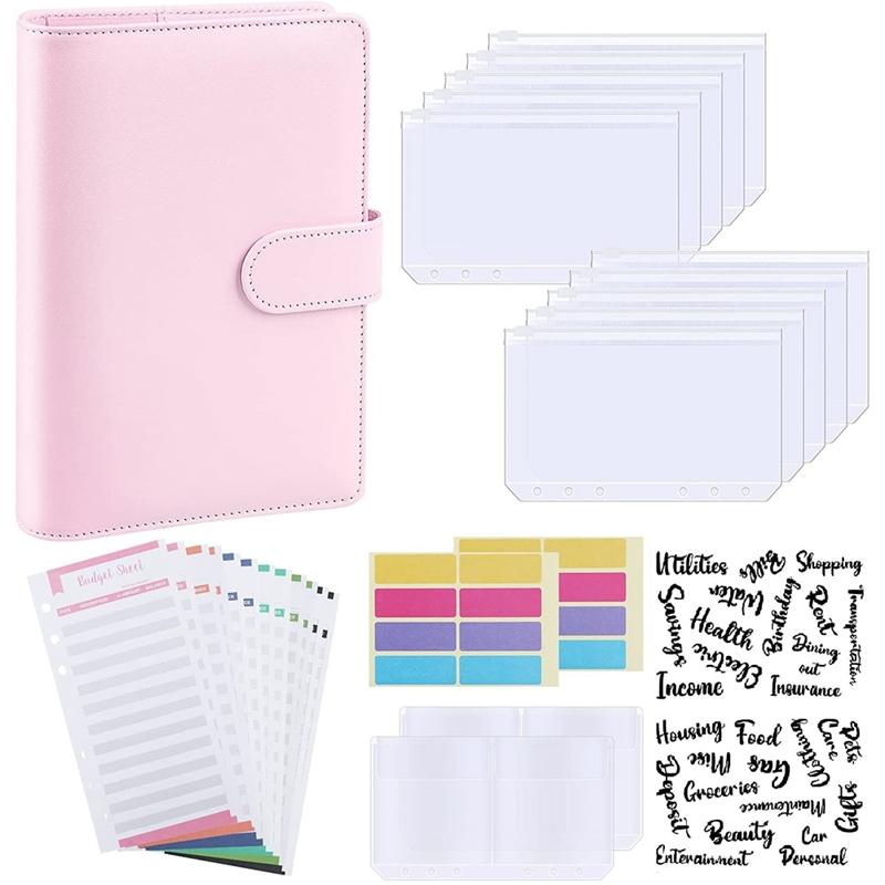 

Gift Wrap Budget Binder, A6 PU Leather Notebook Planner Organizer Refillable 6 Ring Binder Cover Letter Sticker Labels