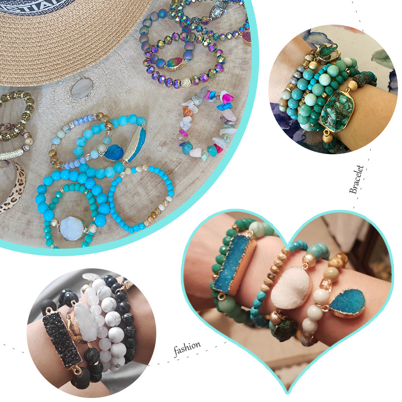 

RH New Designer Boho Beaded Bracelet Set Natural Stone & Druzy 5pc Bracelets Bangles Set For Fashion Jewelrys