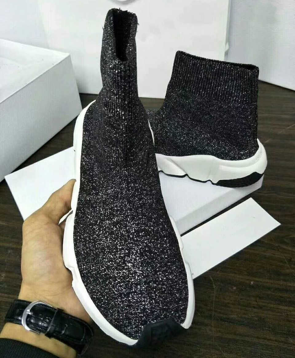 

Fashion Men Women Speed Casual Shoes Sneakers Trainer Sock Shoes Black White Glitter Flat Party Dress Knit Sock Sneakers Chaussures, Color_05