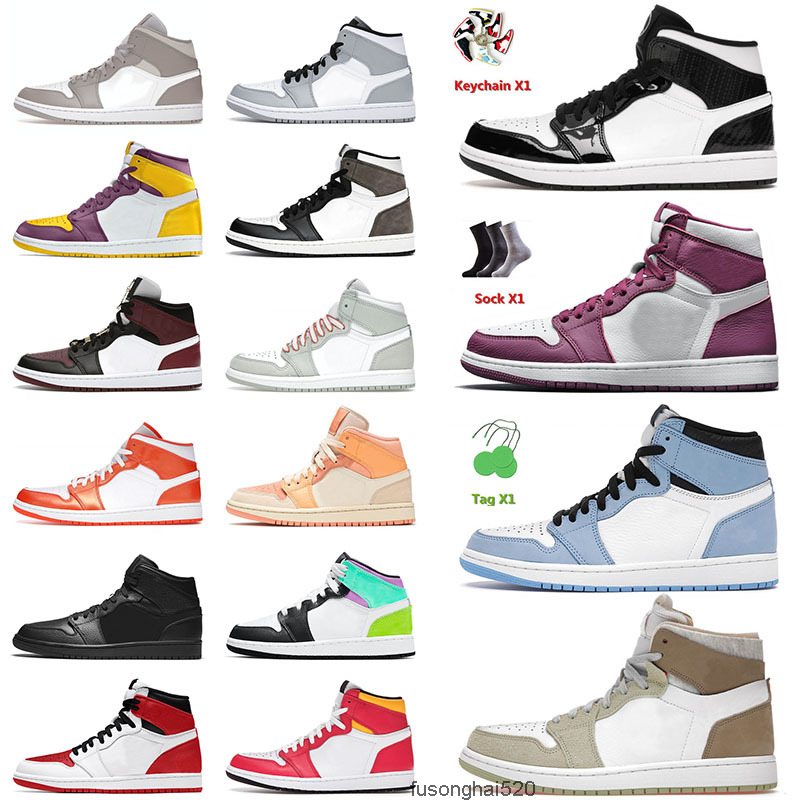 

OG Jumpman 1 1s Mens Women Basketball Shoes Carbon Fiber Atmosphere Hand Crafted Mid SE Electro Orange Wolf Grey Aluminum Sneakers Trainers, C3 hand crafted 40-47