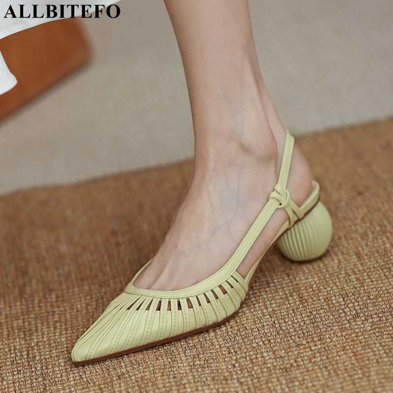 

ALLBITEFO special-shaped heels genuine leather brand high shoes summer women thick sandals 210611, As picture