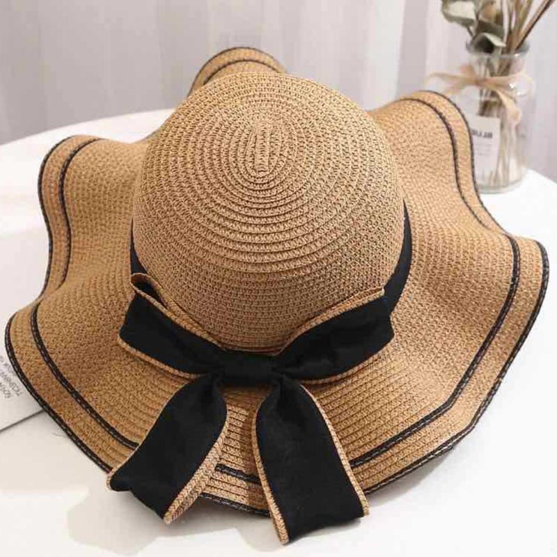 

Wide Brim Hats Summer Straw Hat Women Big Beach Panama Ladies Cap Outdoor Sun Visor Female Caps Chapeu Feminino, Blue;gray
