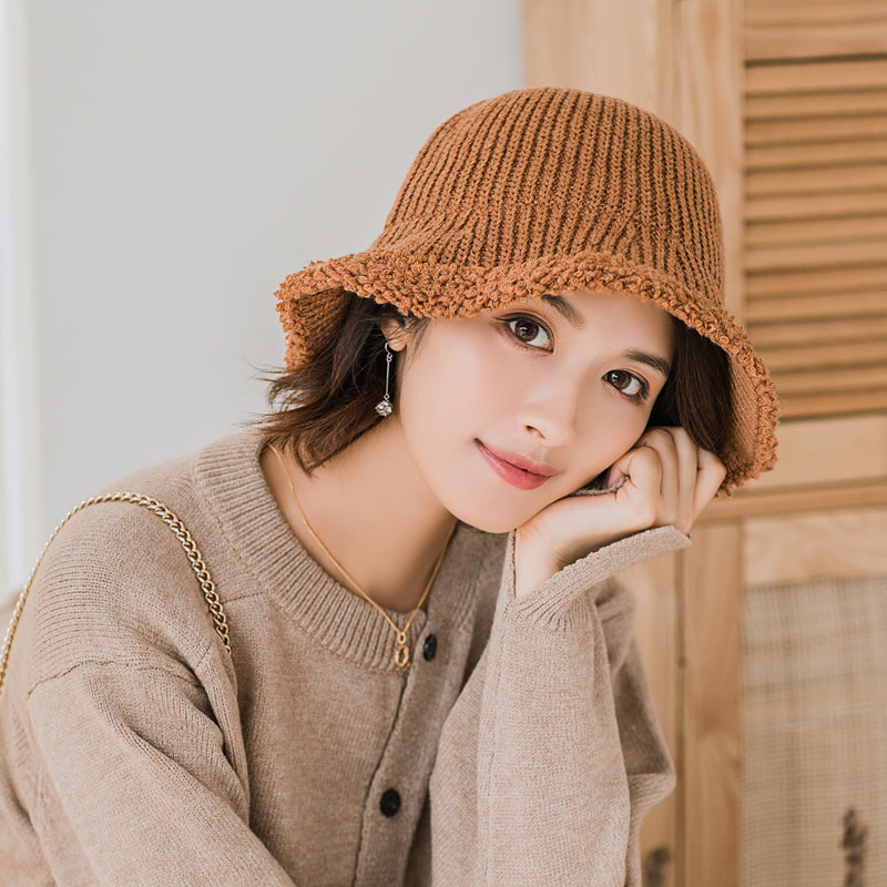 

Hat Japanese Autumn and Winter New Rough Selvedge Fisherman Hat Ladies Korean Knitted Fashion Wool Simple Basin, Yellow