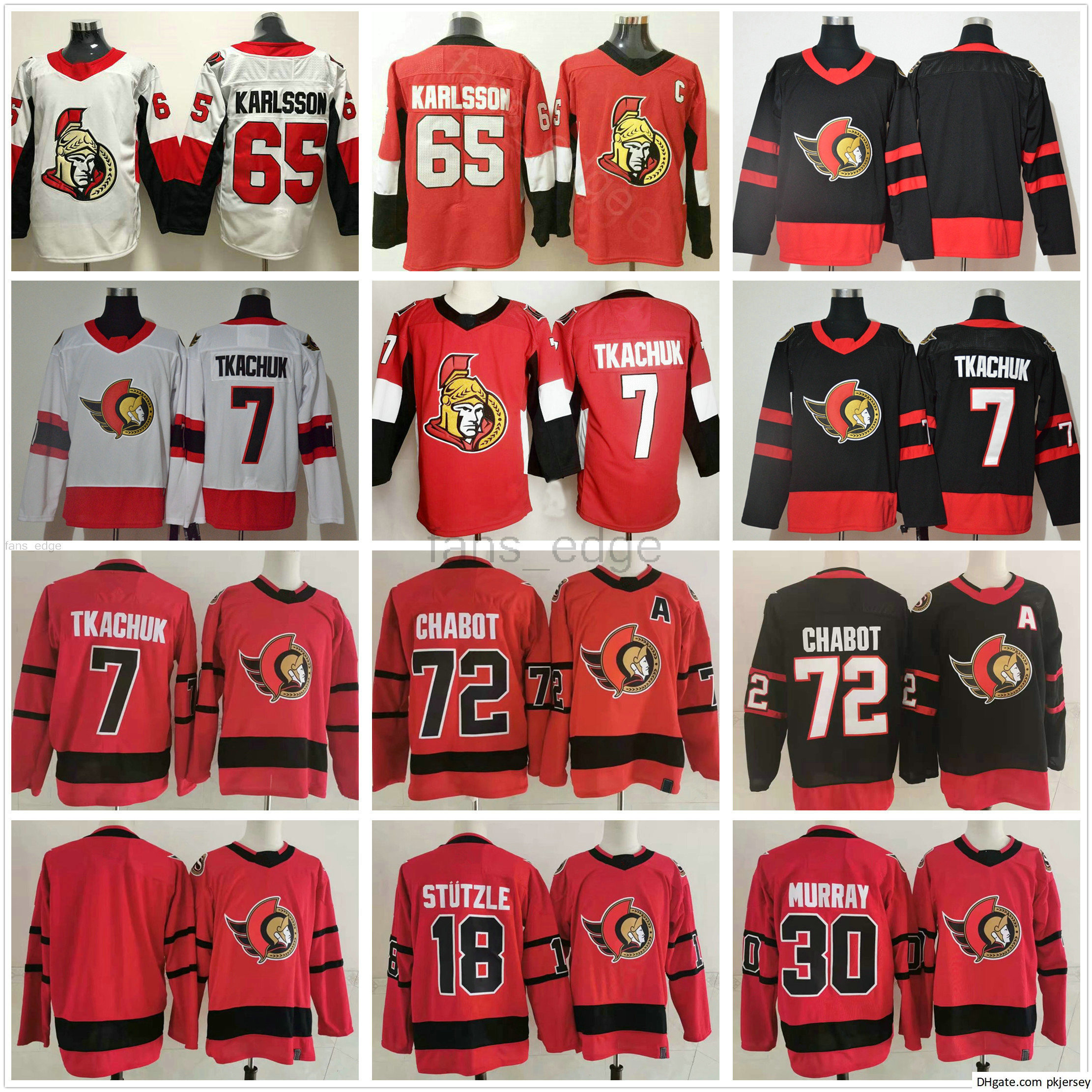 

2021 Reverse Retro Ottawa Senators 7 Brady Tkachuk 72 Thomas Chabot 30 Matt Murray 18 Tim Stutzle 65 Erik Karlsson Red Black Hockey Jerseys, Black;red