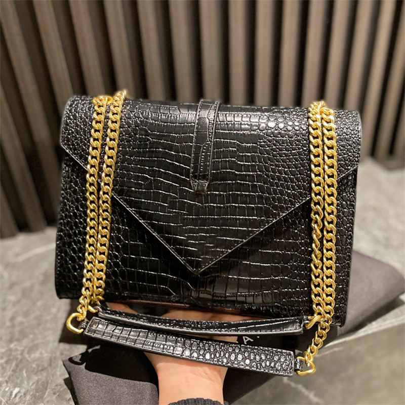 

Top Quality Black Alligator One Shoulder Bags For Women M Size 27x20cm Come With Dust Bag Box Famous Brand Gold Chains Big Envelope Handbags Small Leather Pu Handbags, Make up the difference