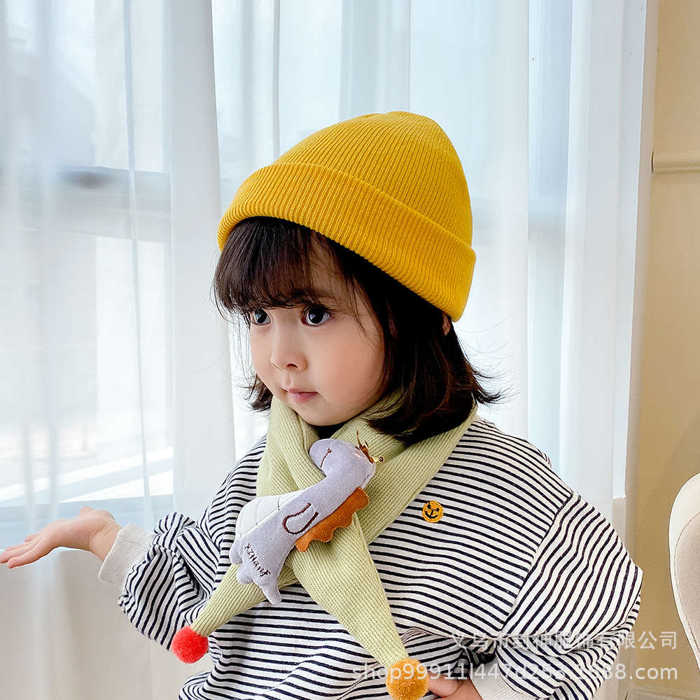 

children's hat knitted solid color warm pure wool autumn winter baby cover, Yellow