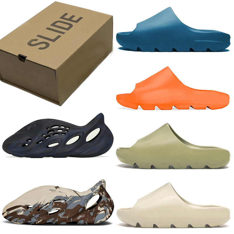 

[with box] 2021 comfortable kanye slides west slippers desert sand summer brown flat men women beach resin yeesy slide sandal yeezys slipper Graffiti Bone Runner, D1 cream clay 36-47