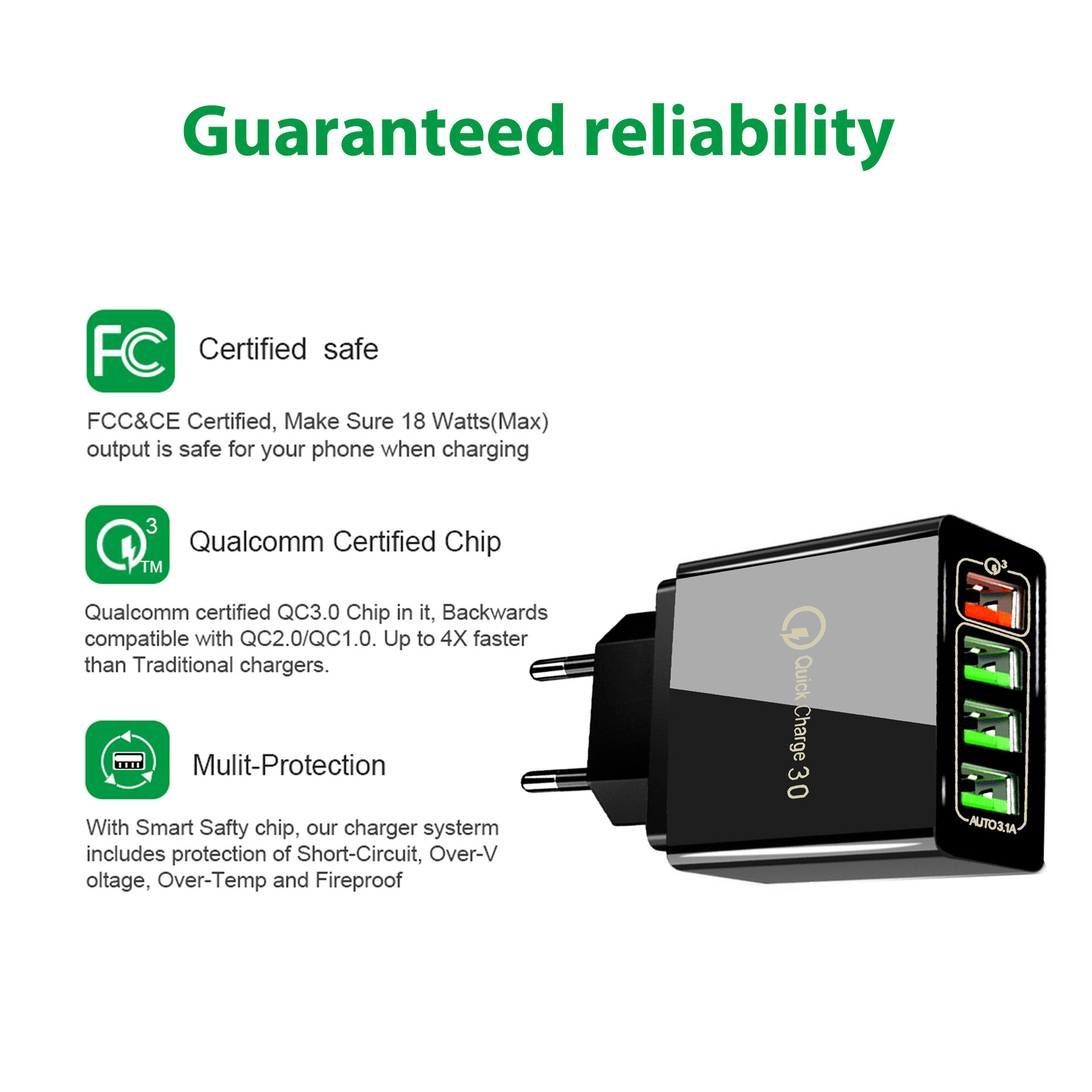 

Smart Quick Charge 3.0 4.0 USB Charger 3.1A Fast Wall Mobile Phone Charger For 4 Ports Adapter QC 3.0 Charger