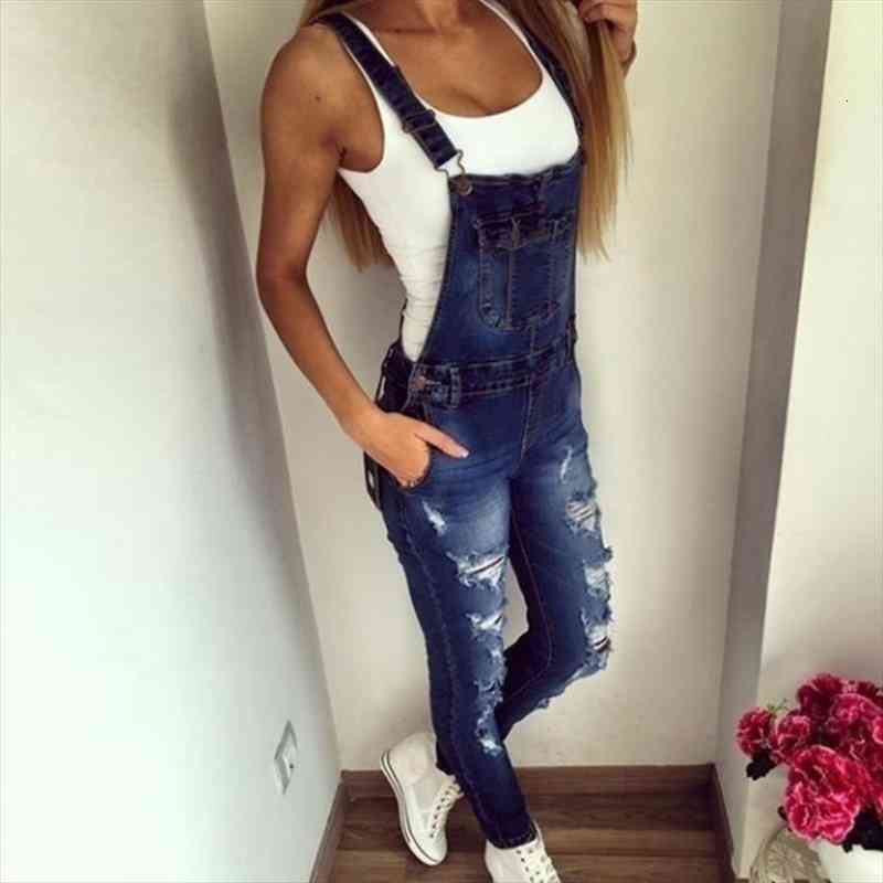 

overalls woman denim jumpsuit torn ripped jeans for women stretch skinny jeans woman jean slim femme suspender trousers 3xl, Blue