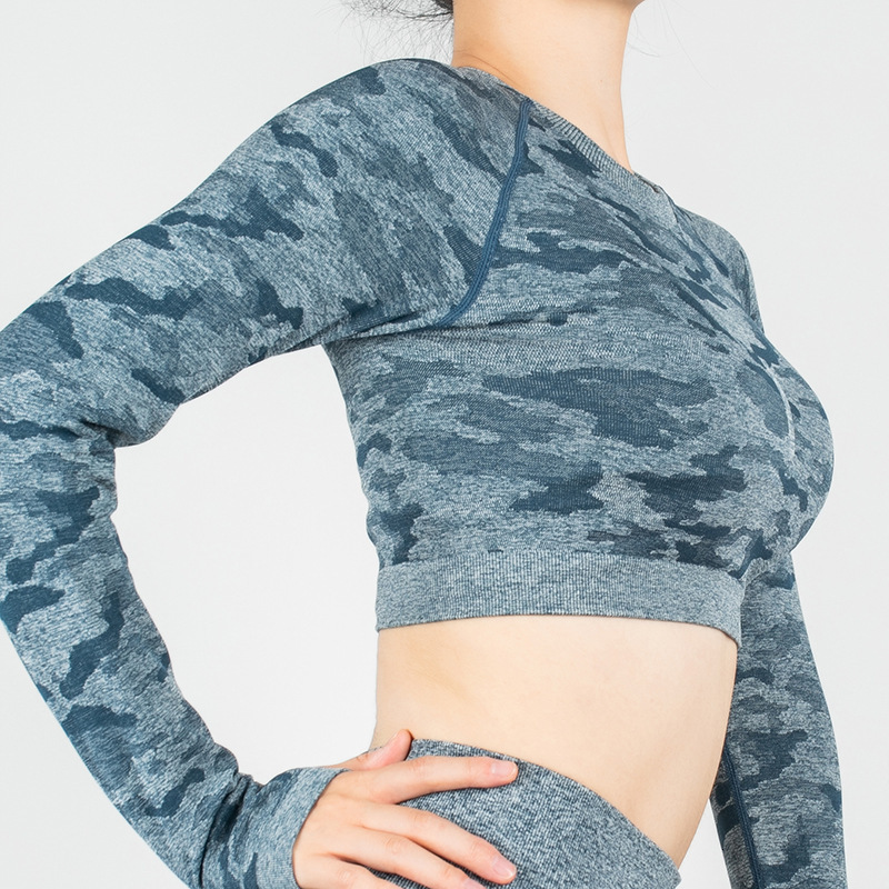 

and Yoga elastic clothes high large camouflage top breathable fitness long sleeve girl, Green