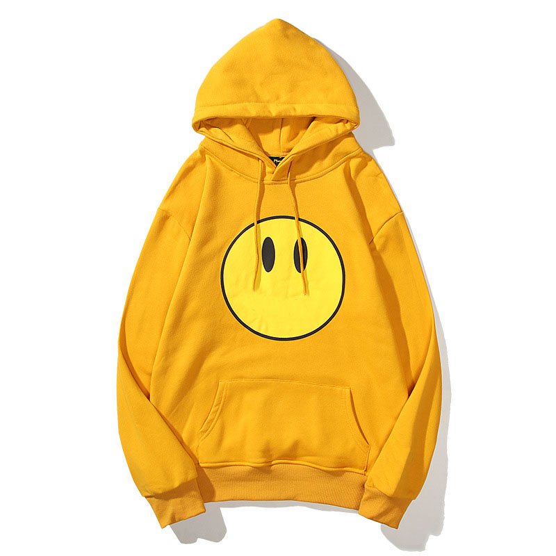 

Men's Designer Hoodies Long Sleeve Smile Face Hooded Sweatshirts Casual Splice Large Open-Forked Male Sports Clothing Hip Hop Street Lovers Tops, Black