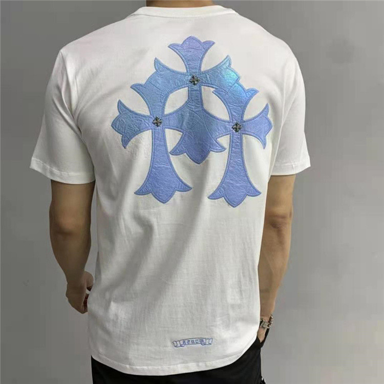

Women luxury designer brand chromeheart crosin horseshoe embroidery colorful cross skin men's and women's Short Sleeve T-Shirt, White;black