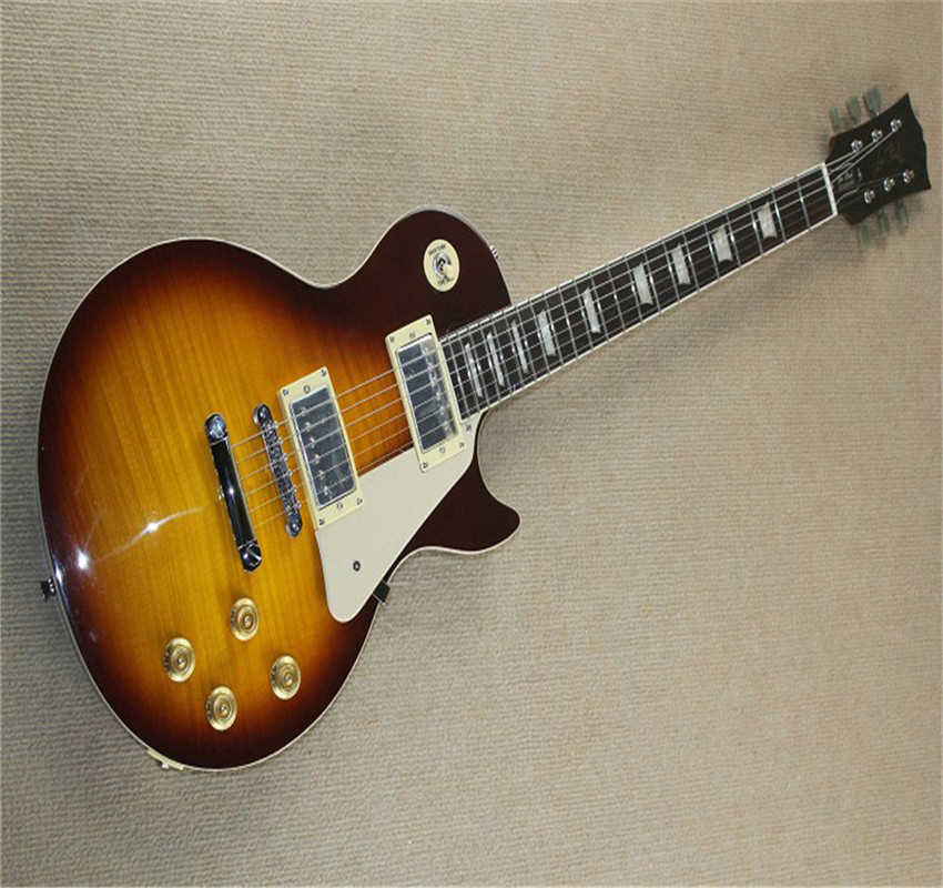

2021 Quality Vintage Sunburst flame maple top Chinese LP standard electric guitar,