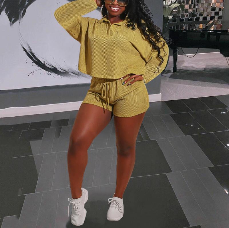 

Women' Tracksuits 2 Pieces Outfit Clothes For Women Sexy Summer Blouse & Shorts Solid Loose Full Sleeve Elegant Evening Night Club Sets, Green sets