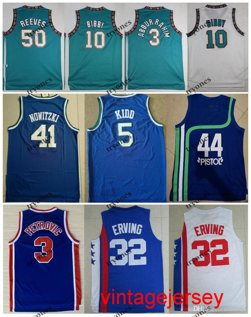 

NCAA Vintage 44 Pistol Pete Maravich 3 Abdur Rahim 10 Mike Bibby 50 Reeves Julius Erving 3 Drazen Petrovic Jason Kidd Basketball Jersey, Orange