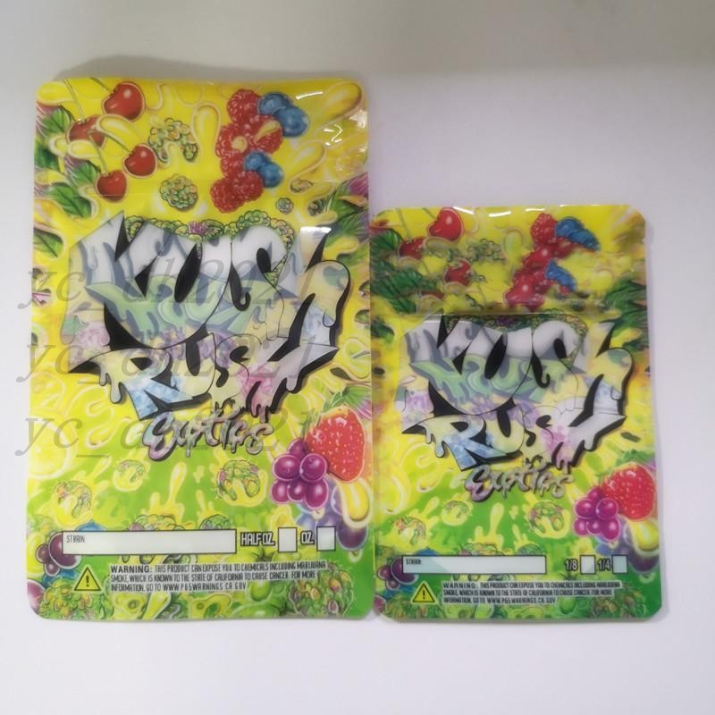 

3.5g 7g Kush Rush exotics Bags resealable zipper seal for freshness Childproof flowers packing 14g 28g mylar bags KUSH RUSH mylar bags