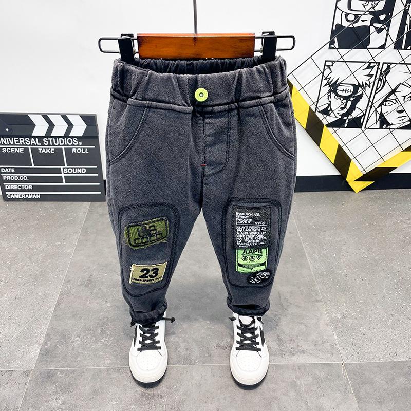 

Winter Children's Pants Kids Baby Boys Jeans Plus Velvet For Denim Toddler Clothing 2-7 Years KO91, Blue