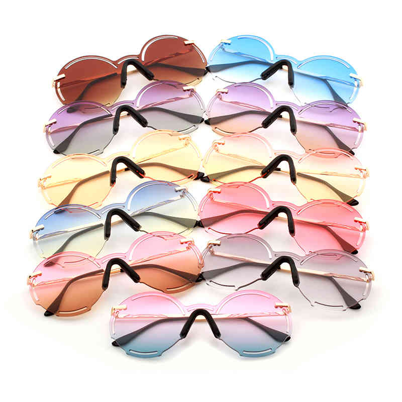

fashion round rimless sunglasses for women 2021 luxury brand designer retro vintage Gradient summer uv400 sun glasses