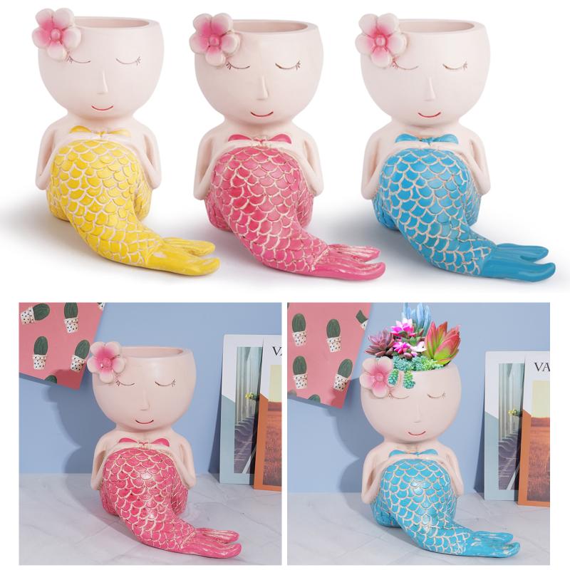 

Cute Resin Succulent Planter Plant Pot Cactus Potting Ornament Figurine Vases