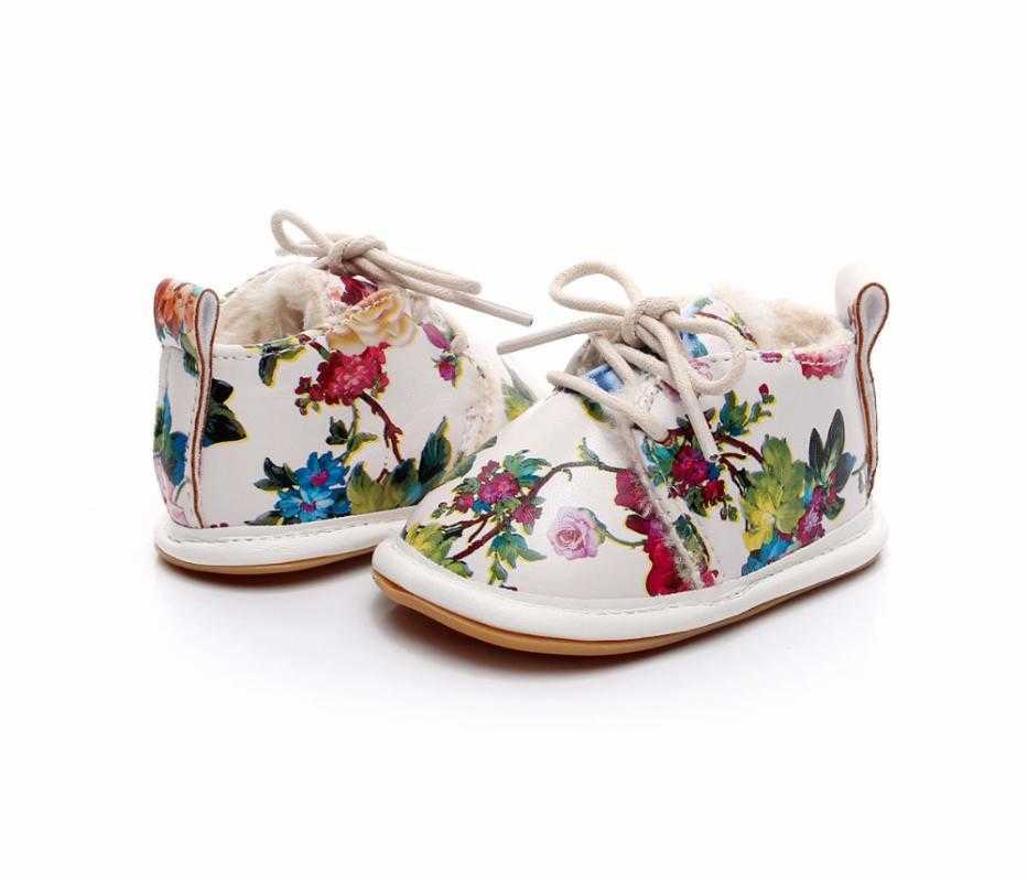 

First Walkers Born Winter Style Print Flower PU Leather Crib Footwear Infant Shoes Fleece Warm Snow Boots, Model 4