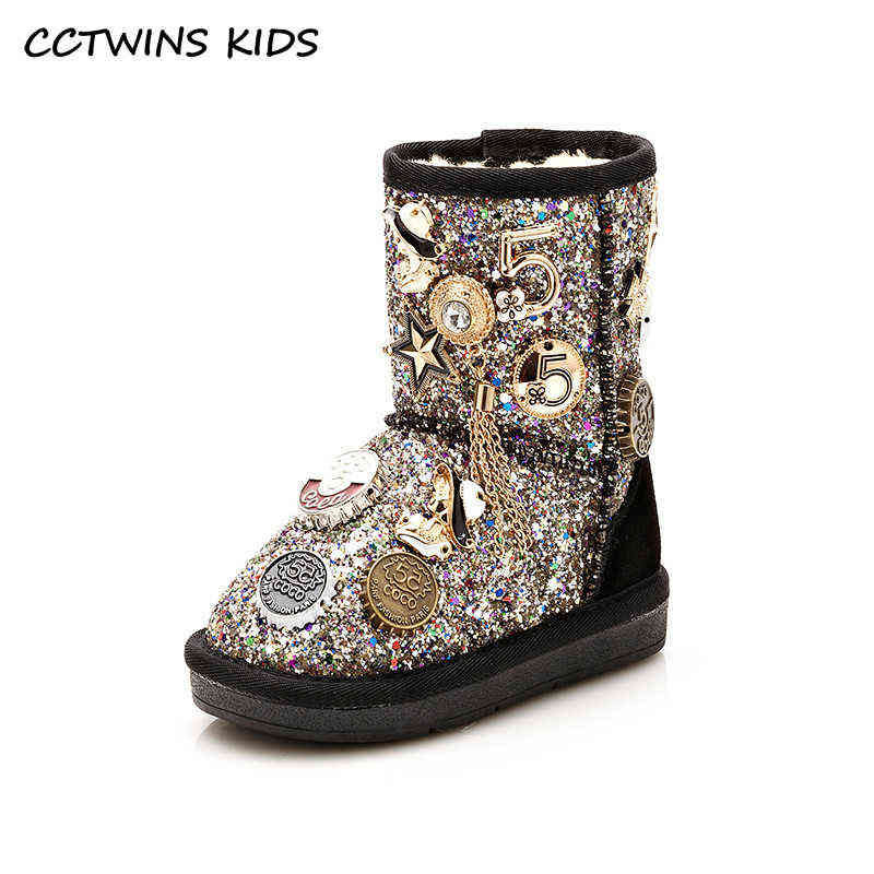 

CCTWINS Kids Boots Winter Snow Children Fashion Baby Shoes Girls Glitter Toddlers Warm Fur SNB228 211108, Silver