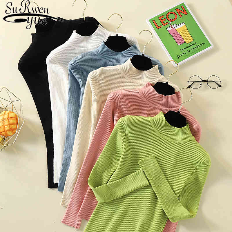 

Korean Style Women autumn winter Knitted Turtleneck Sweater Casual sweater Slim Femme Elasticity Pullovers 5213 50 210521, White