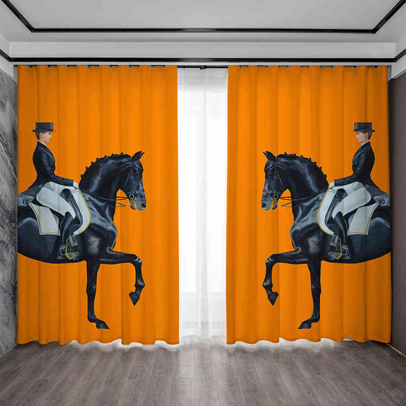 

Eco-Friendly Shading Luxury Popular Orange Horse Modern Style Printed Curtain For The Living Room Bedroom Restaurant Decoration