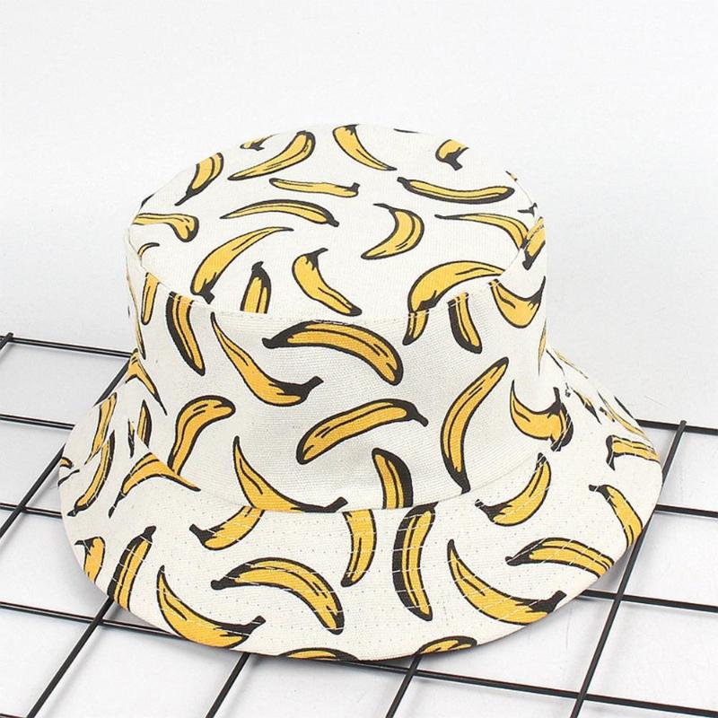 

Cloches Print Banana Panama Bucket Hat Women Men Street Hip Hop Cap Couple Flat Fisherman Hats Summer Caps Boonie, White