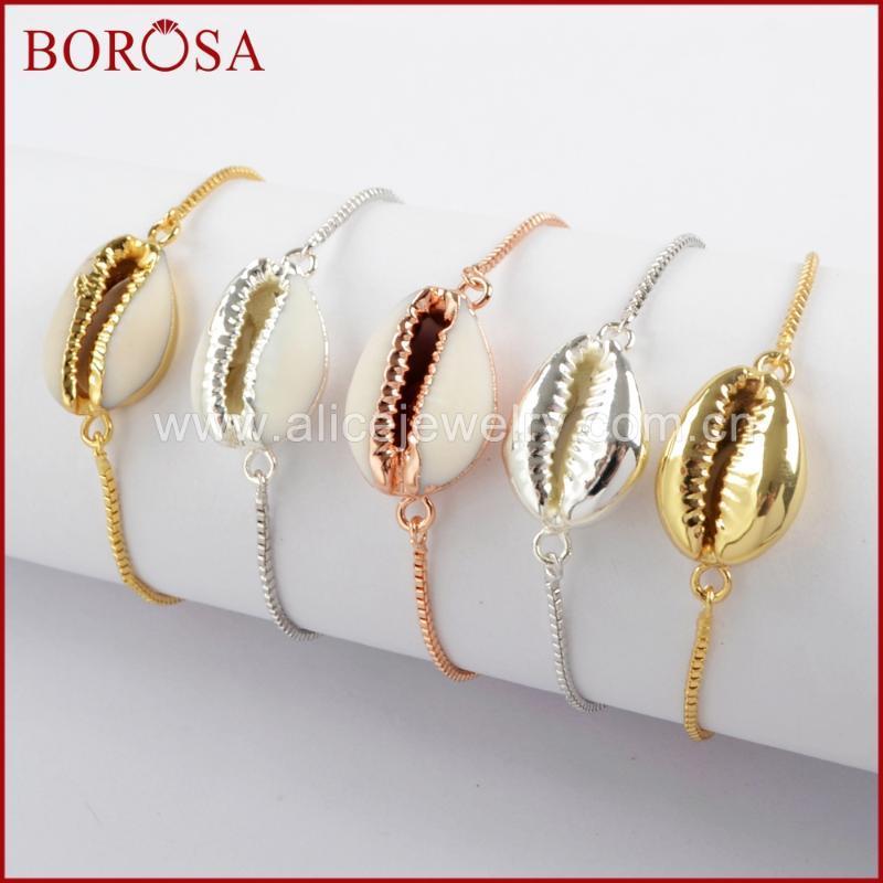 

Link, Chain BOROSA 5/10PCS Natural Cowrie Shell Adjustable Bracelets Fashion Seashells Double Charms Bracelet For Women Jewelry G16211