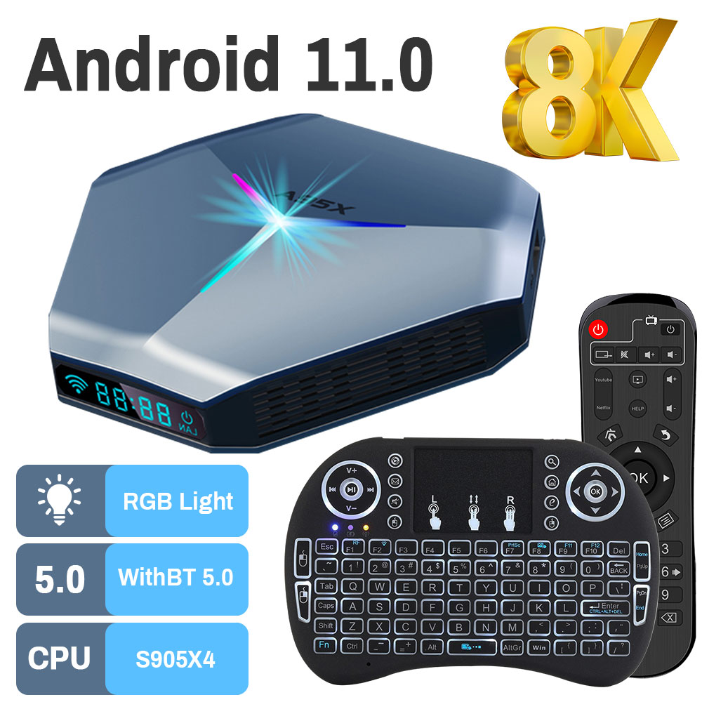 

transpeed android11 amlogic s905x4 tv box a95x f4 rgb light tv box dual wifi 8k 4k 3d youtube media player set box