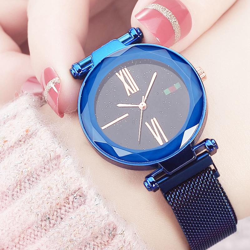 

Blue Quartz Watch For Women Magnet Clasp Schoolgirl Young Decorative Steel Mesh Strap 2021 Watches Wristwatches, Red
