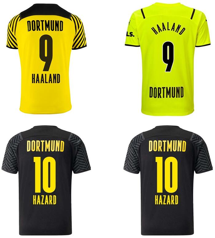Jerseys de football de Dortmund Borussia 21/22 Version du joueur des fans Quatrième 4ème 2021 2022 Chemise de football Haaland Reus Neongelb Bell