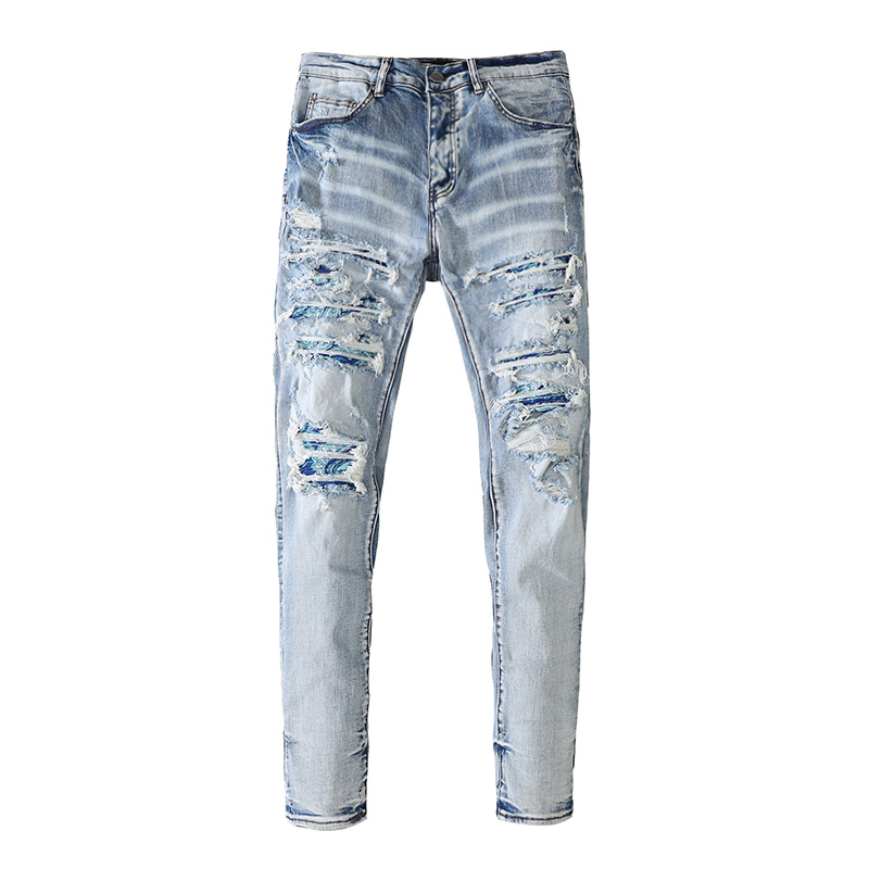 

Mens Jeans Young Man Fashion Hole Ripped Jeans Trousers Casual Men Skinny Jean High Quality Washed Vintage Pencil Pants, Light blue