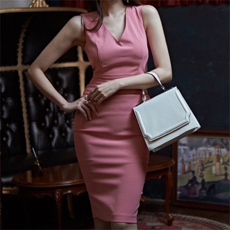 

V-Neck Mini Dresses Front Backless Elastic Sexy Sleeveless Off Shoulder Summer Elegant Dress 210603, Picture color