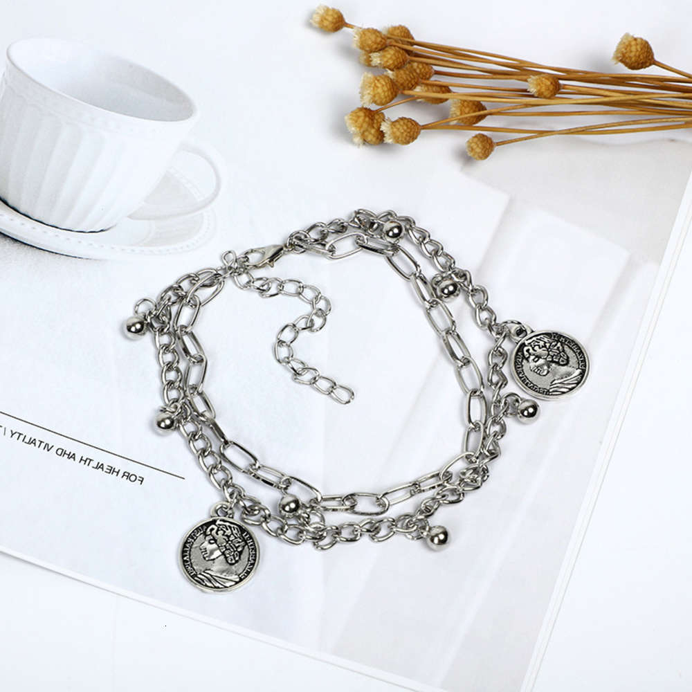 

Hand catenary simple fashion brand hip hop beauty headband personalized cool little crowd red double layer Bracelet, Golden;silver