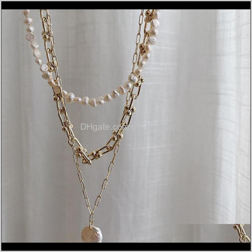 

Pendant & Pendants Jewelry French Vintage Irregar Freshwater Gold Plated Chunky Link Chain Layered Necklaces For Women Ladies Pearl Necklace