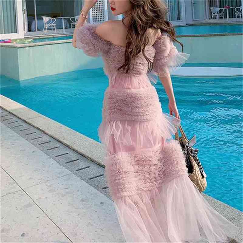

Boho Luxury Dress Woman Pink Mesh Strapless Summer Beach Sexy Bodycon Female Runway Design Party es Lady 210603, Gray