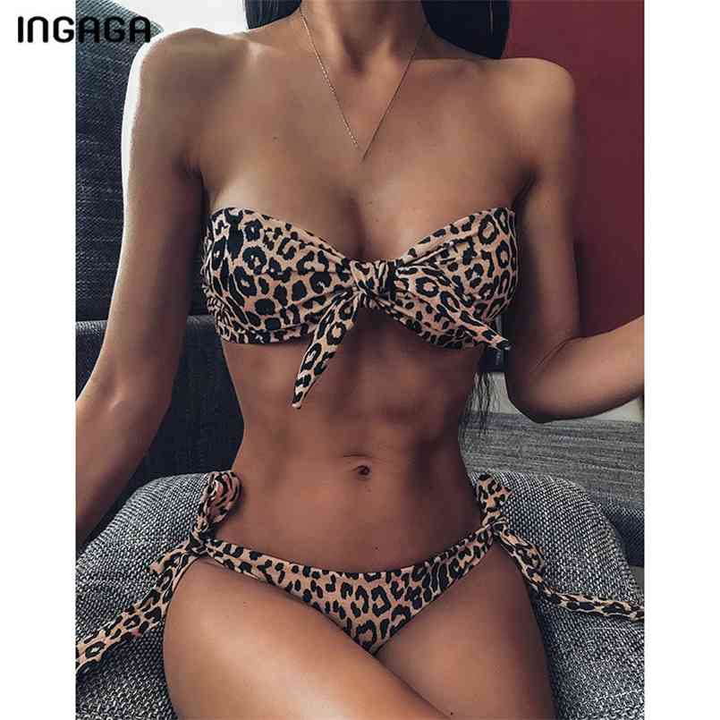 

INGAGA Bandeau Bikini Women's Swimsuits Leopard Swimwear Female Sexy Brazilian Bikinis High Cut Biquini Swimsuit 210708, B2313