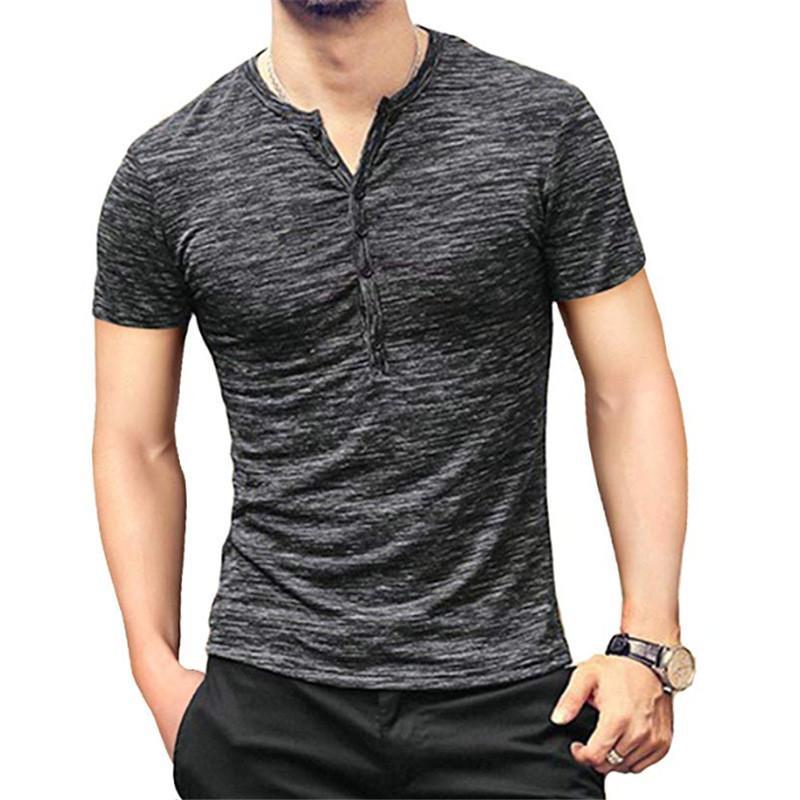 

Designer Tshirts Fashion Slim Buttons Panelled Short Sleeve Mens Tees Casual Males Clothing Solid Color Mens, White;black