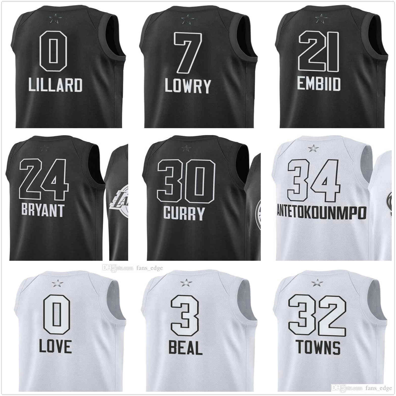 

Custom Printed 2018 All-Star Basketball Jerseys Thompson Curry Green Lillard Beal Towns Antetokounmpo Lowry Embiid Simmons Men Women Kids Youth Shirts, White