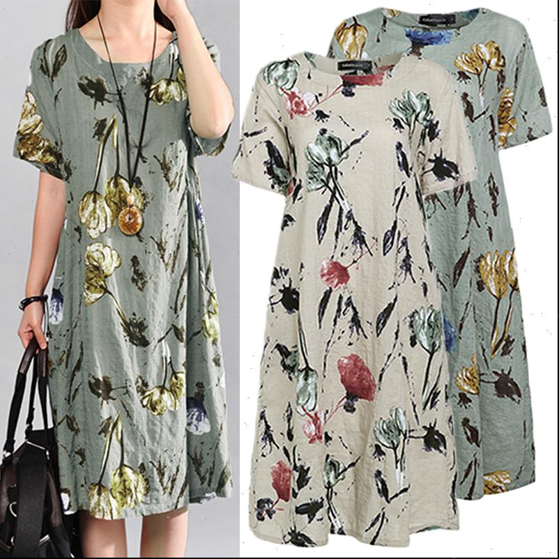 

Plus Size Womens Dress Summer Women Casual Short Sleeve Loose Vintage Floral Printed Dresses Female Beach Vestidos 5XL, Black;gray