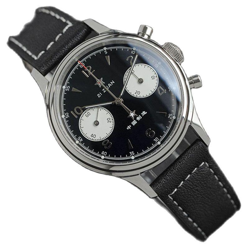 

Wristwatches Men Mechanical Military Watch Army 1963 Chronograph St1901 Movement Sapphire Skeleton Waterproof Luminous, 38mm black zizao