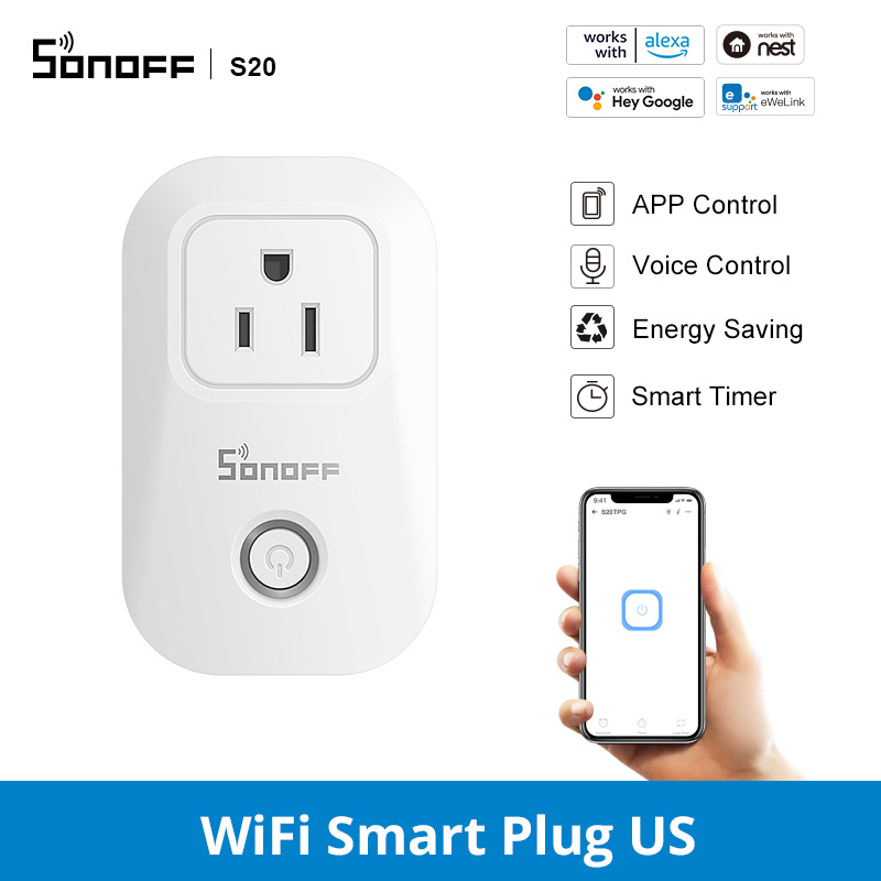 

SONOFF S20/S26 US/UK/DE/CN Wifi Power Socket Wireless APP Light Plug Outlet Timer Switch Voice Remote Control For Smart Home Work With Alexa