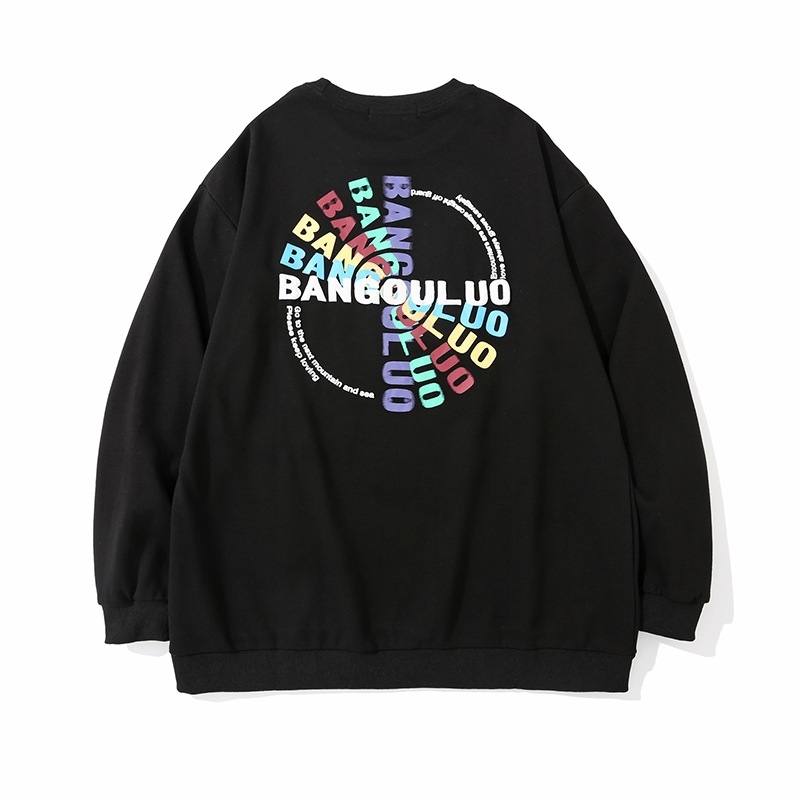 

Men's new autumn T-shirt long sleeve hip hop cartoon printed Terry small sweater couple men's and women's 108, Black